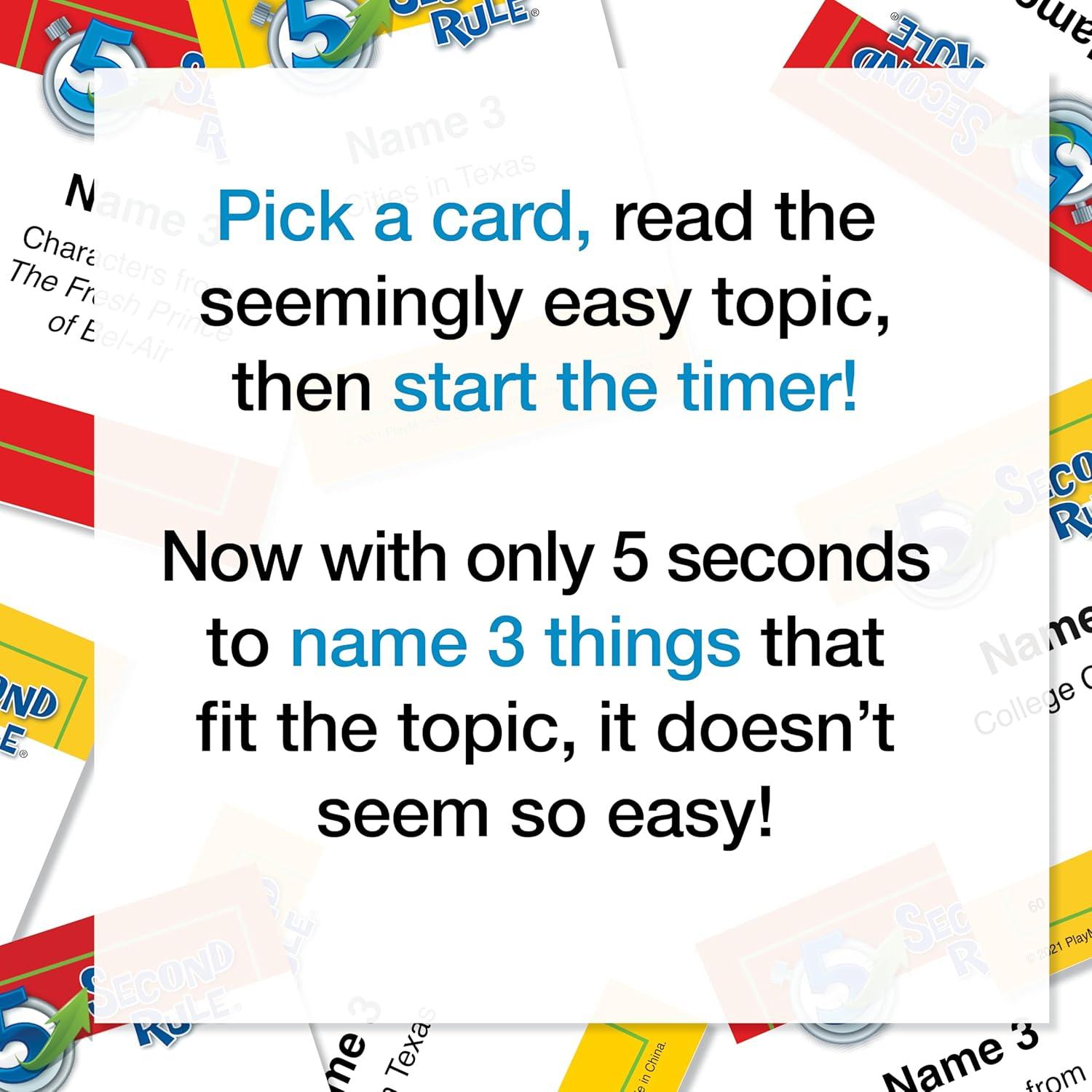 image5 Second Rule Game  Simple Questions Card Game for Family Fun Party Kids Travel Game Night ampamp Sleepovers  Think Fast and Shout Out Answers  For Ages 105 Second Rule