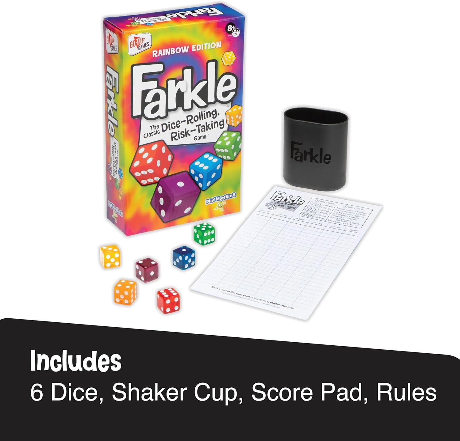 imageFarkle Classic Dice Game  Rainbow Kids Games Dice Games Family Games Travel Games Adult Games Board Games Dice Cup Dice Set Farkle Score Sheets Included Ages 8Farkle Dice