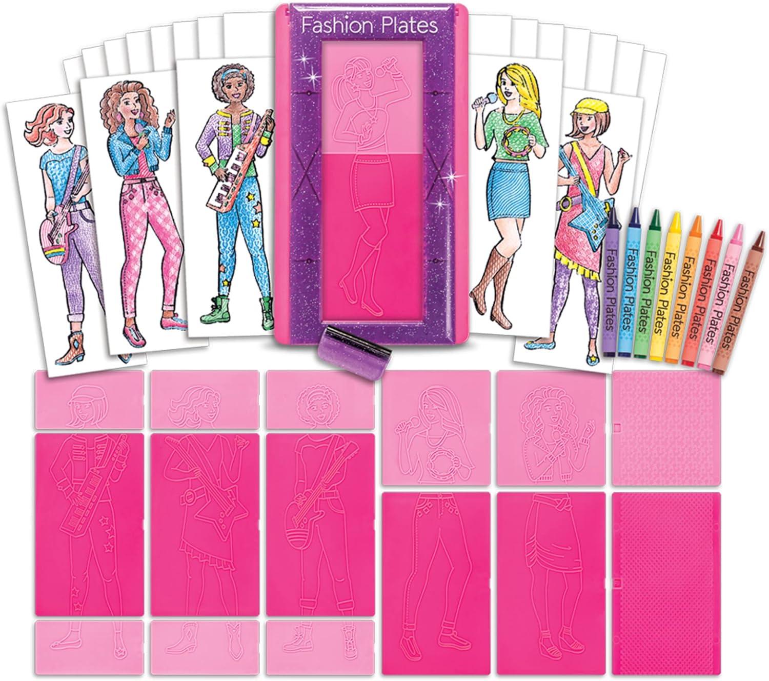 imageFashion Plates Classic  Girls Fashion MixandMatch Drawing Kit Arts and Crafts Coloring Art Supplies Craft Supplies Stencils Crayons Included Create Your Own Fashion Designs Ages 6Superstar