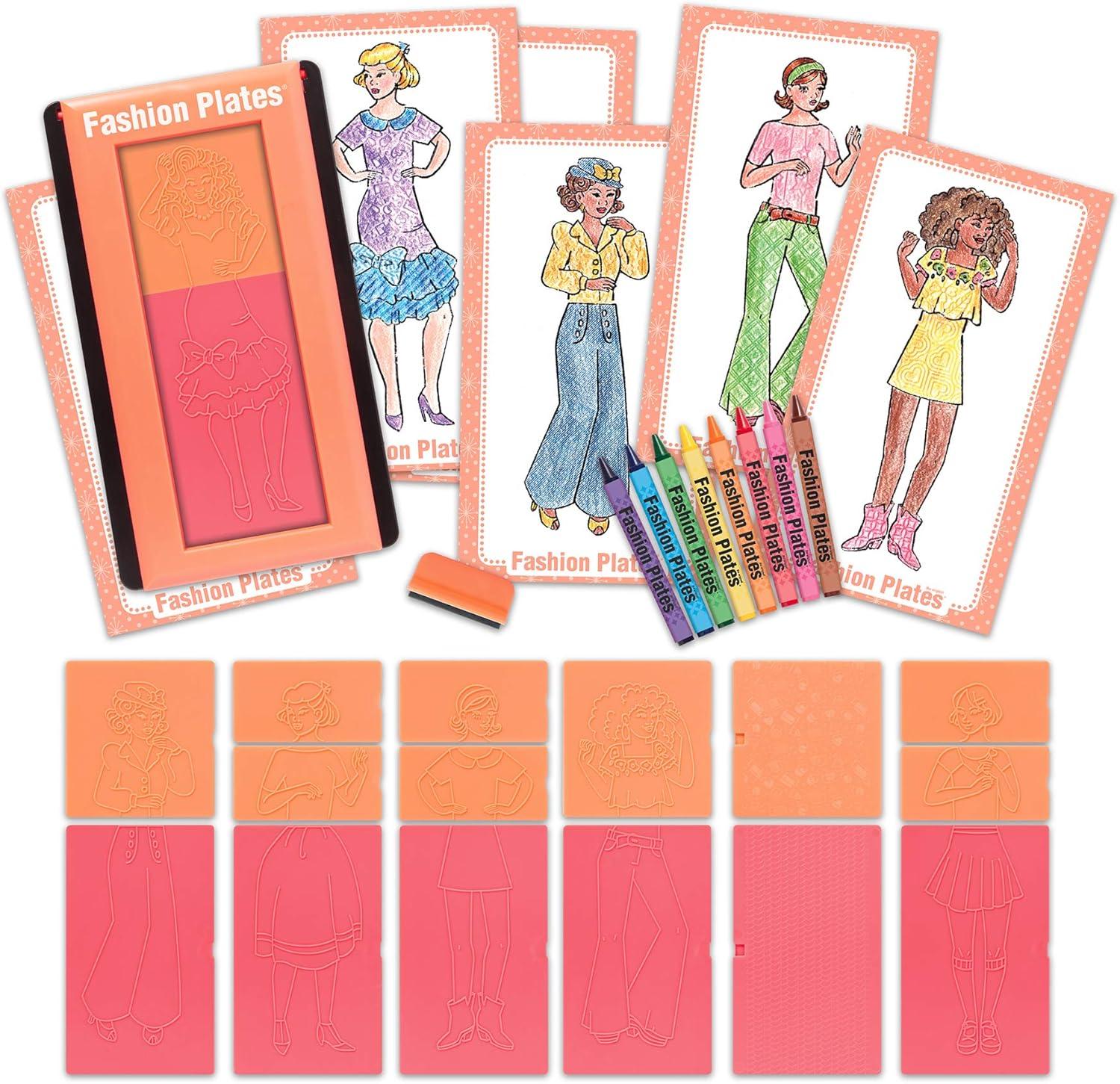 imageFashion Plates Classic  Girls Fashion MixandMatch Drawing Kit Arts and Crafts Coloring Art Supplies Craft Supplies Stencils Crayons Included Create Your Own Fashion Designs Ages 6Retro