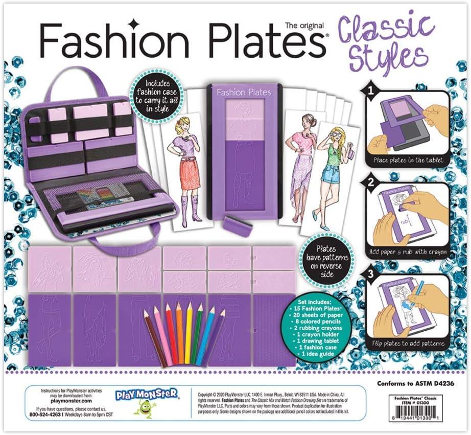 imageFashion Plates Classic  Girls Fashion MixandMatch Drawing Kit Arts and Crafts Coloring Art Supplies Craft Supplies Stencils Crayons Included Create Your Own Fashion Designs Ages 6Deluxe Kit