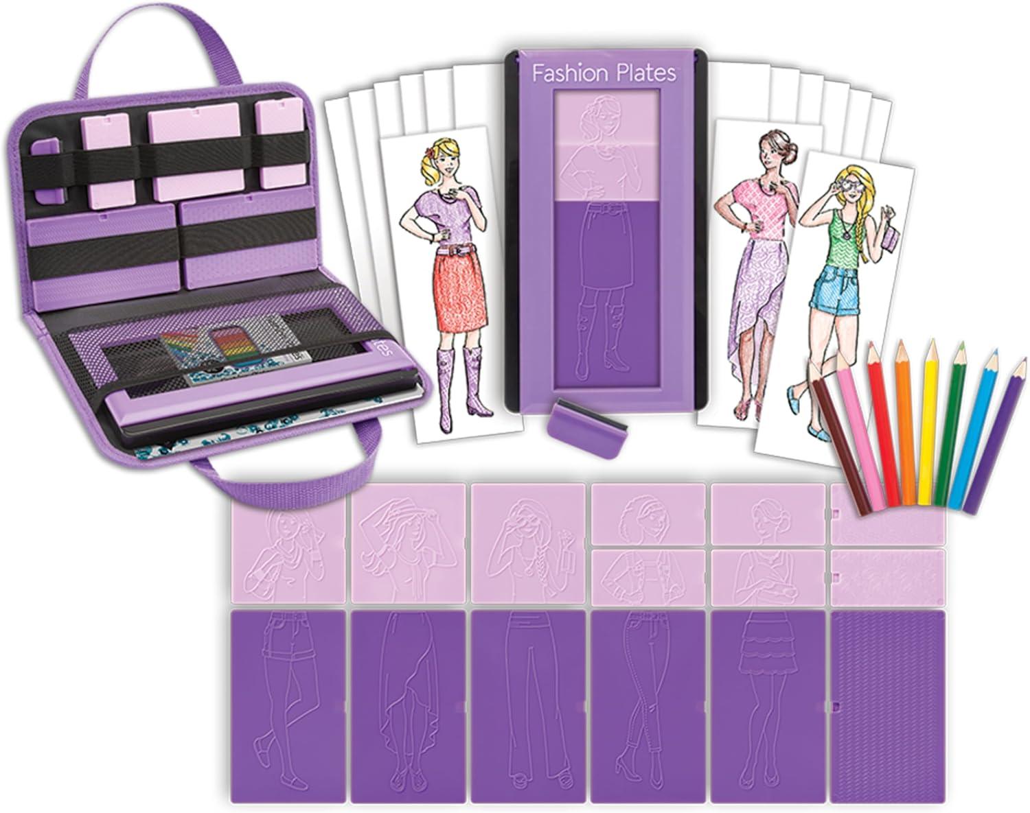 imageFashion Plates Classic  Girls Fashion MixandMatch Drawing Kit Arts and Crafts Coloring Art Supplies Craft Supplies Stencils Crayons Included Create Your Own Fashion Designs Ages 6Deluxe Kit