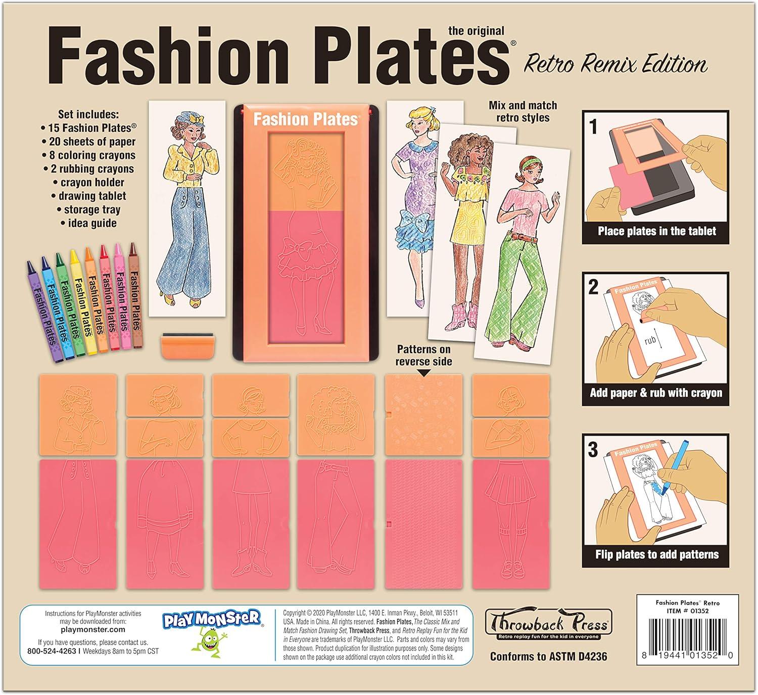 imageFashion Plates Classic  Girls Fashion MixandMatch Drawing Kit Arts and Crafts Coloring Art Supplies Craft Supplies Stencils Crayons Included Create Your Own Fashion Designs Ages 6Retro