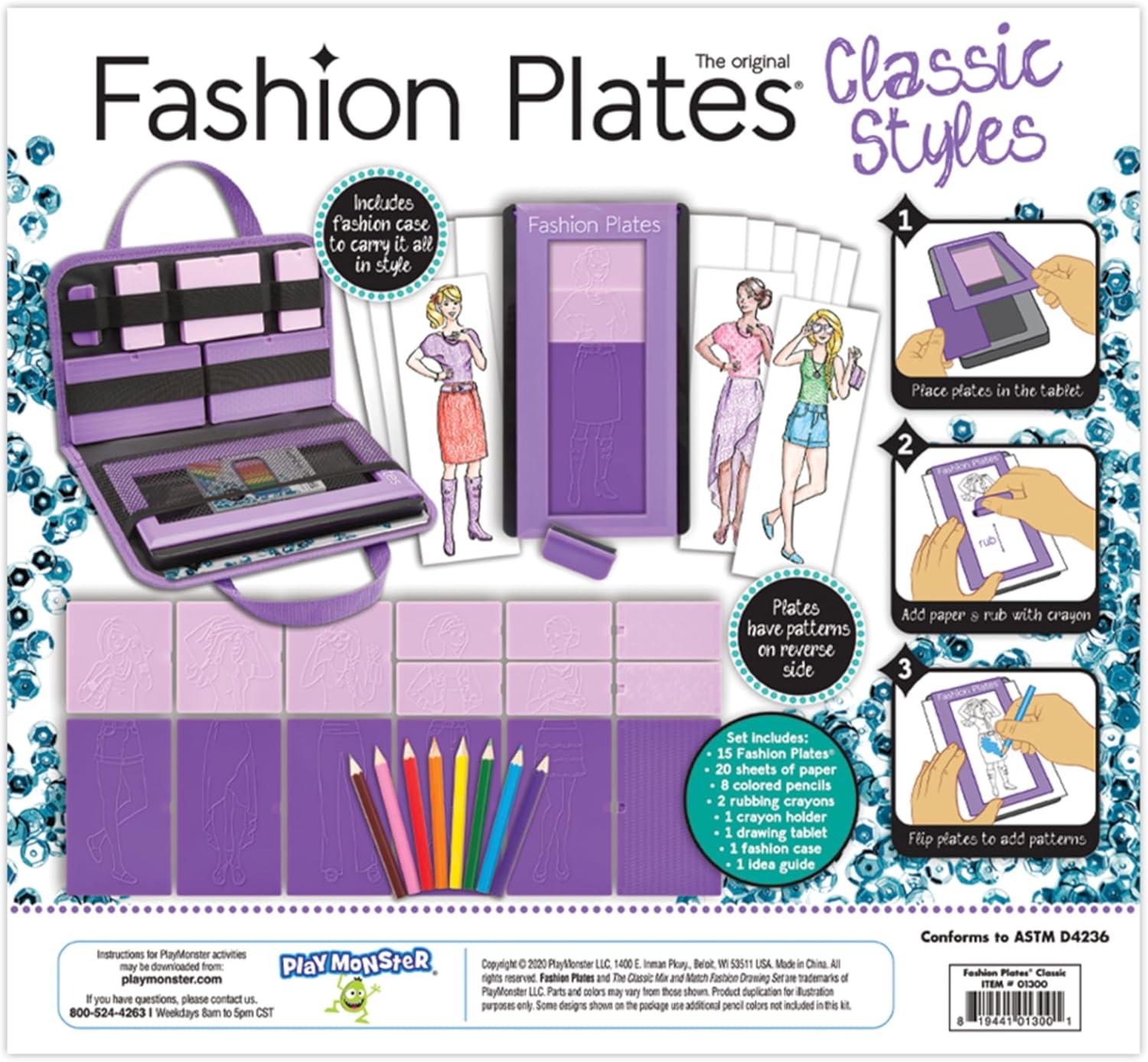 imageFashion Plates Classic  Girls Fashion MixandMatch Drawing Kit Arts and Crafts Coloring Art Supplies Craft Supplies Stencils Crayons Included Create Your Own Fashion Designs Ages 6Deluxe Kit