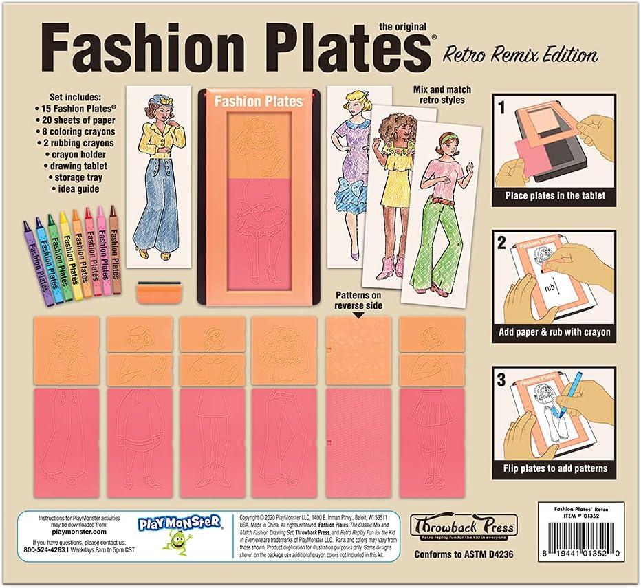 imageFashion Plates Classic  Girls Fashion MixandMatch Drawing Kit Arts and Crafts Coloring Art Supplies Craft Supplies Stencils Crayons Included Create Your Own Fashion Designs Ages 6Retro