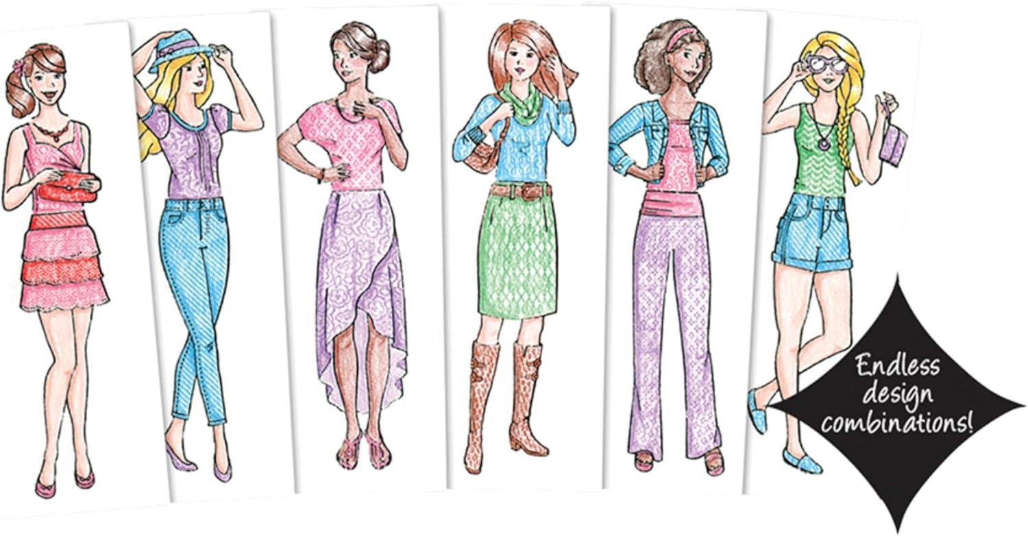 imageFashion Plates Classic  Girls Fashion MixandMatch Drawing Kit Arts and Crafts Coloring Art Supplies Craft Supplies Stencils Crayons Included Create Your Own Fashion Designs Ages 6Deluxe Kit
