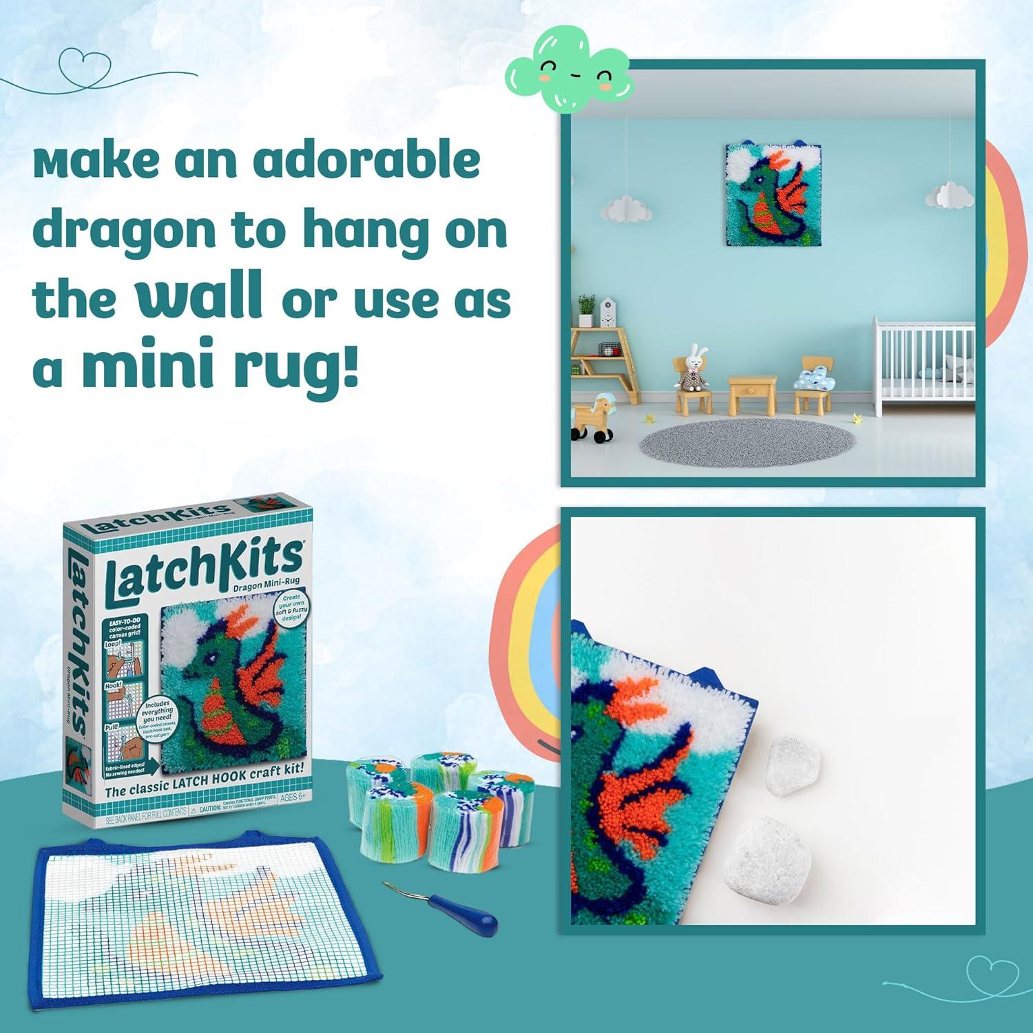 imageLatchKits Latch Hook Kits for Kids  Kids Crafts Arts and Crafts Yarn Art Wall Hanging ampamp MiniRugs Craft Supplies PreCut Yarn Easy Pattern Hook Included Arts ampamp Craft Ages 6 UnicornDragon