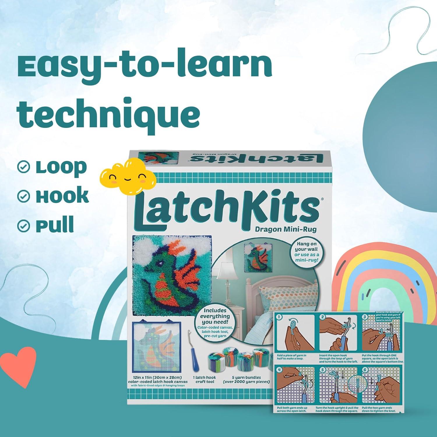 imageLatchKits Latch Hook Kits for Kids  Kids Crafts Arts and Crafts Yarn Art Wall Hanging ampamp MiniRugs Craft Supplies PreCut Yarn Easy Pattern Hook Included Arts ampamp Craft Ages 6 UnicornDragon