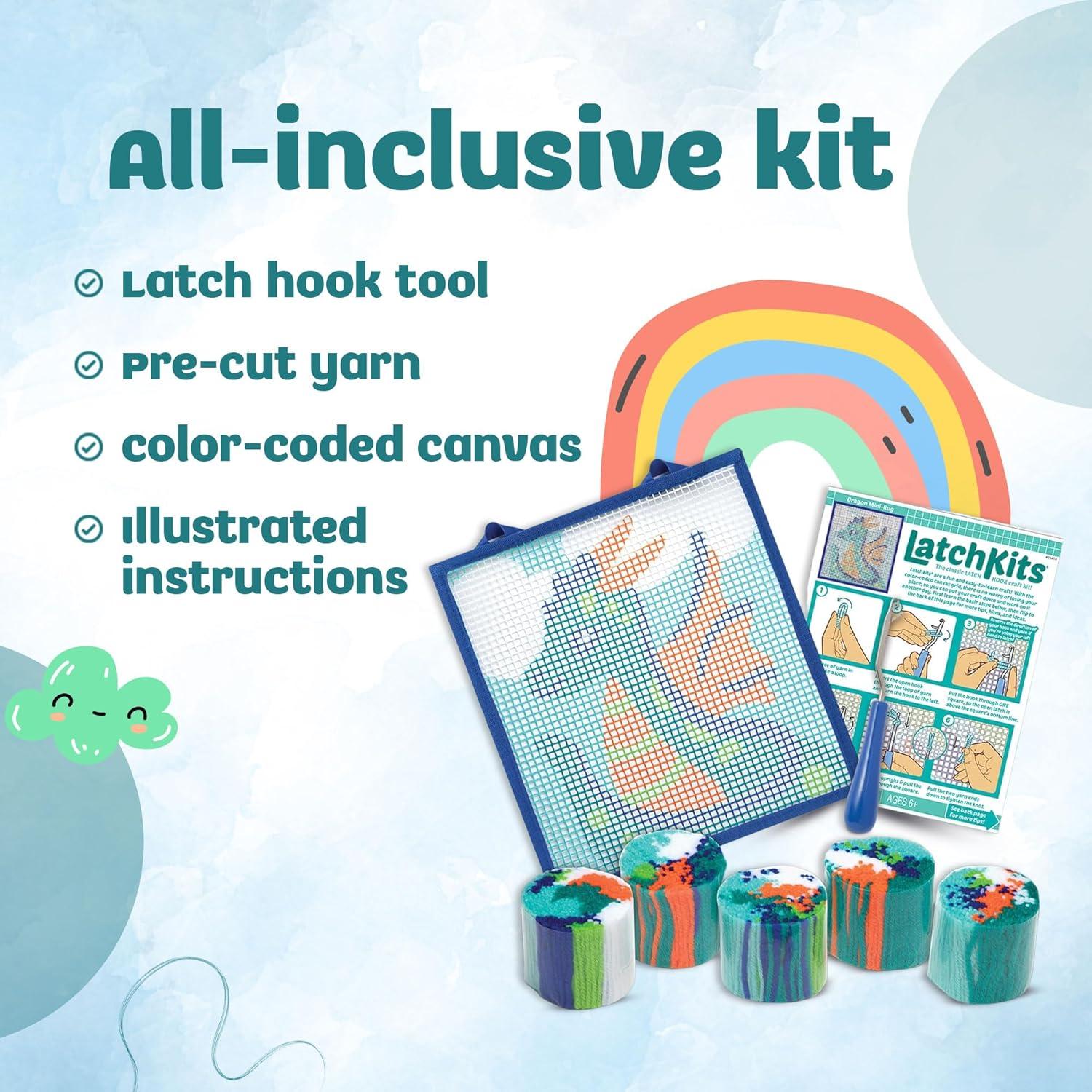 imageLatchKits Latch Hook Kits for Kids  Kids Crafts Arts and Crafts Yarn Art Wall Hanging ampamp MiniRugs Craft Supplies PreCut Yarn Easy Pattern Hook Included Arts ampamp Craft Ages 6 UnicornDragon