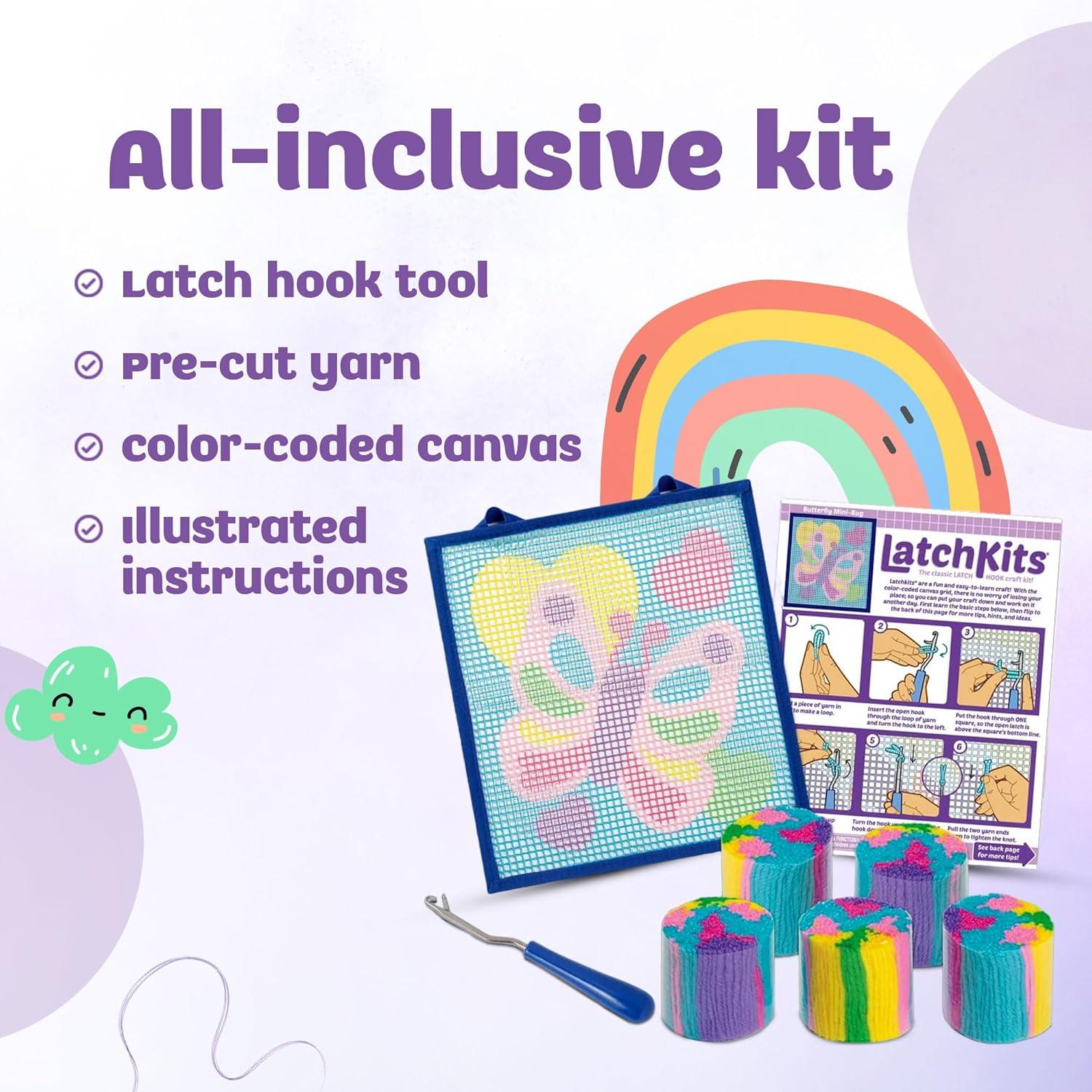 imageLatchKits Latch Hook Kits for Kids  Kids Crafts Arts and Crafts Yarn Art Wall Hanging ampamp MiniRugs Craft Supplies PreCut Yarn Easy Pattern Hook Included Arts ampamp Craft Ages 6 UnicornButterfly