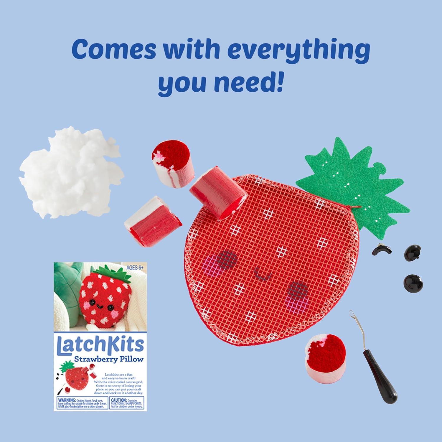 imageLatchkits Strawberry Pillow  Latch Hook Kits for Kids Arts and Crafts Yarn Art Kids Crafts Toys for Girls Birthday Gift for Girls Easy to Follow Pattern Hook Included Craft Kits Ages 6Strawberry Pillow