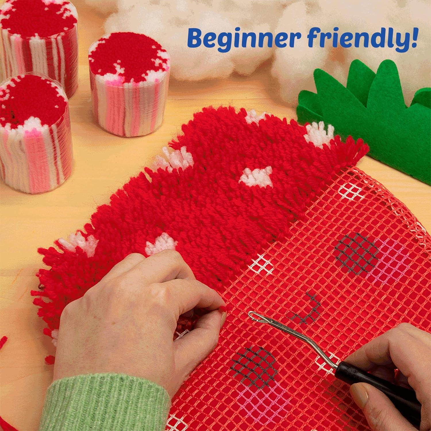 imageLatchkits Strawberry Pillow  Latch Hook Kits for Kids Arts and Crafts Yarn Art Kids Crafts Toys for Girls Birthday Gift for Girls Easy to Follow Pattern Hook Included Craft Kits Ages 6Strawberry Pillow