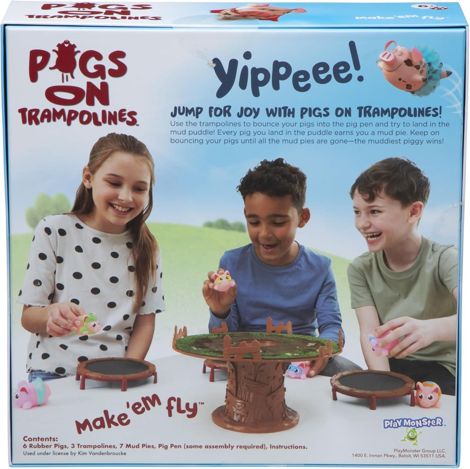 imagePlayMonster Dont Flush The Fish Game  HandEye Coordination Strategy Board Games for Family Game Night for Kids and Adults Easy Assembly Multiplayer Ages 4Pigs on Trampolines