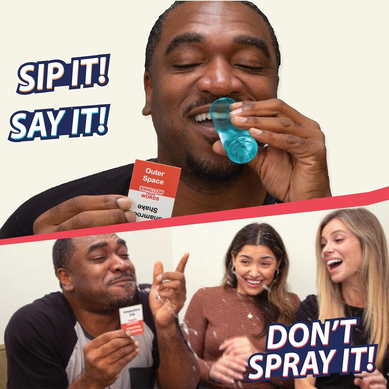 imagePlayMonster Swallow Your Words Card Games  Board Game for Family Game Night Sip It Say It Dont Spray It Multiplayer Game Guess The Phrase Before The Timer Runs Out Ages 8Swallow Your Words