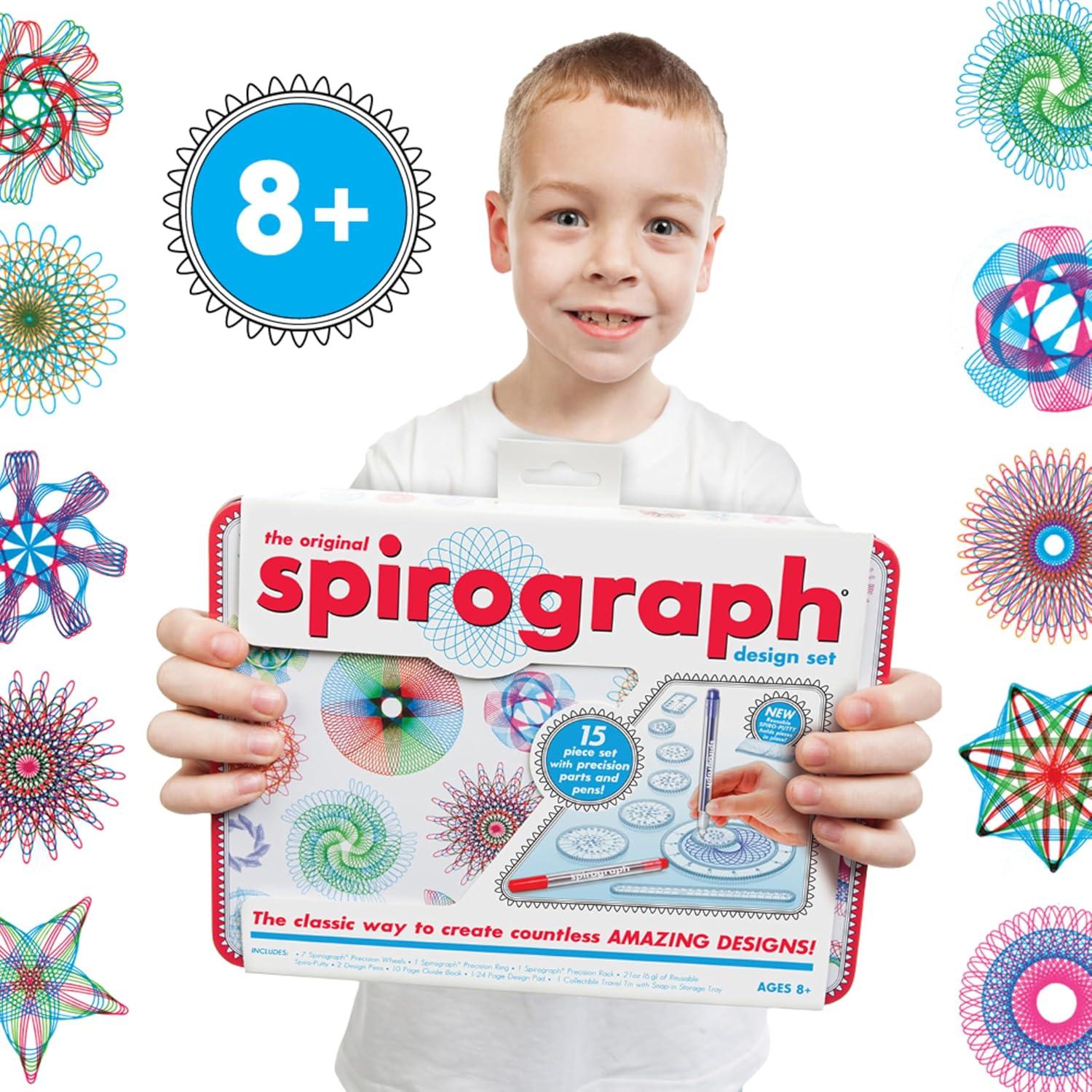 imageSpirograph Design Set Collectors Tin  Arts and Crafts Kids Toys Art Supplies Craft Supplies Drawing Kit Spiral Art Classic Gear Design Kit Pens Design Sheet Included Ages 8 and UpDesign Tin