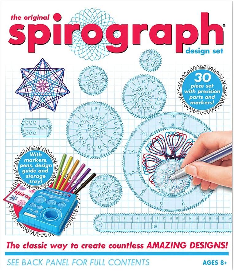 imageSpirograph Design Set Collectors Tin  Arts and Crafts Kids Toys Art Supplies Craft Supplies Drawing Kit Spiral Art Classic Gear Design Kit Pens Design Sheet Included Ages 8 and UpDesign Box