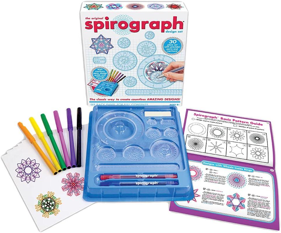 imageSpirograph Design Set Collectors Tin  Arts and Crafts Kids Toys Art Supplies Craft Supplies Drawing Kit Spiral Art Classic Gear Design Kit Pens Design Sheet Included Ages 8 and UpDesign Box
