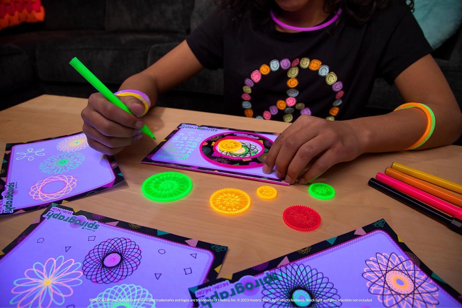 imageSpirograph Neon Drawing Set  Drawing Kit Arts and Crafts Kids Toys Art Supplies Spiral Art Kids Drawing Kit Neon Markers Design Sheet Included ScreenFree Kids Activities Ages 8NEON
