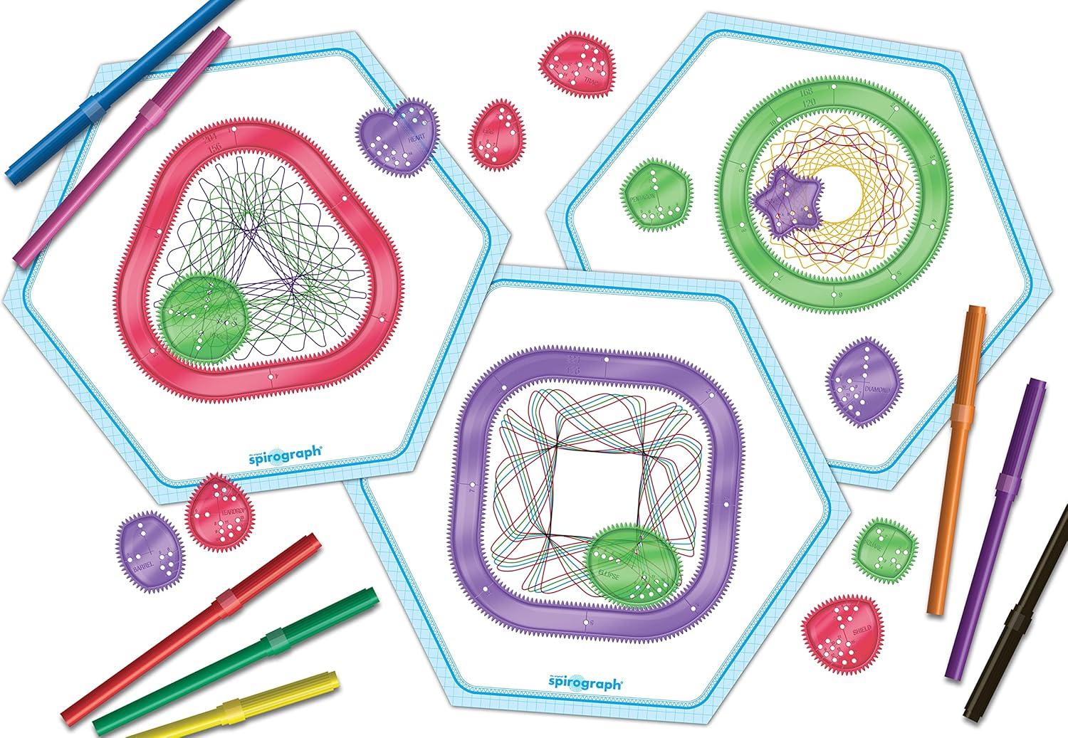 imageSpirograph Neon Drawing Set  Drawing Kit Arts and Crafts Kids Toys Art Supplies Spiral Art Kids Drawing Kit Neon Markers Design Sheet Included ScreenFree Kids Activities Ages 8FUN SHAPES