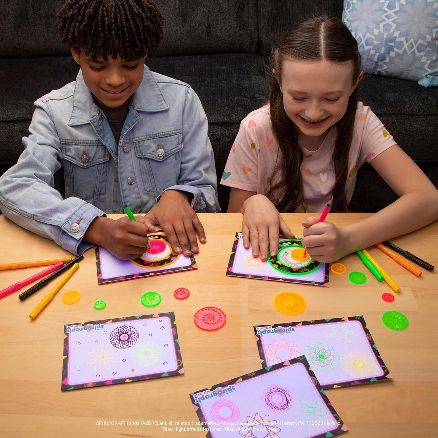 imageSpirograph Neon Drawing Set  Drawing Kit Arts and Crafts Kids Toys Art Supplies Spiral Art Kids Drawing Kit Neon Markers Design Sheet Included ScreenFree Kids Activities Ages 8NEON