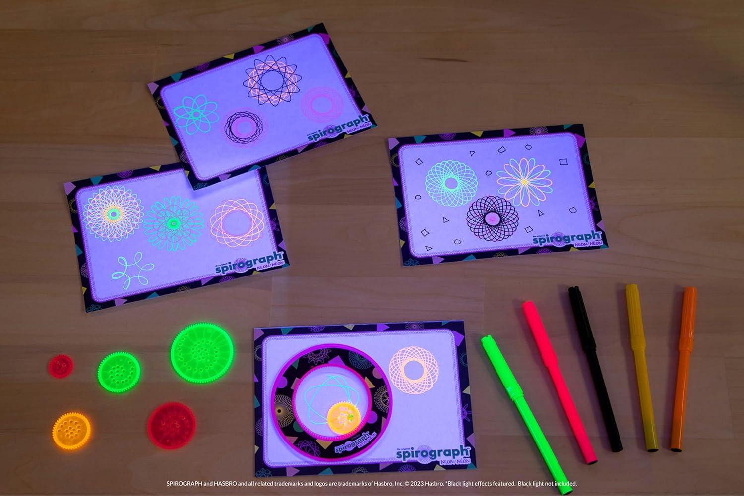 imageSpirograph Neon Drawing Set  Drawing Kit Arts and Crafts Kids Toys Art Supplies Spiral Art Kids Drawing Kit Neon Markers Design Sheet Included ScreenFree Kids Activities Ages 8NEON