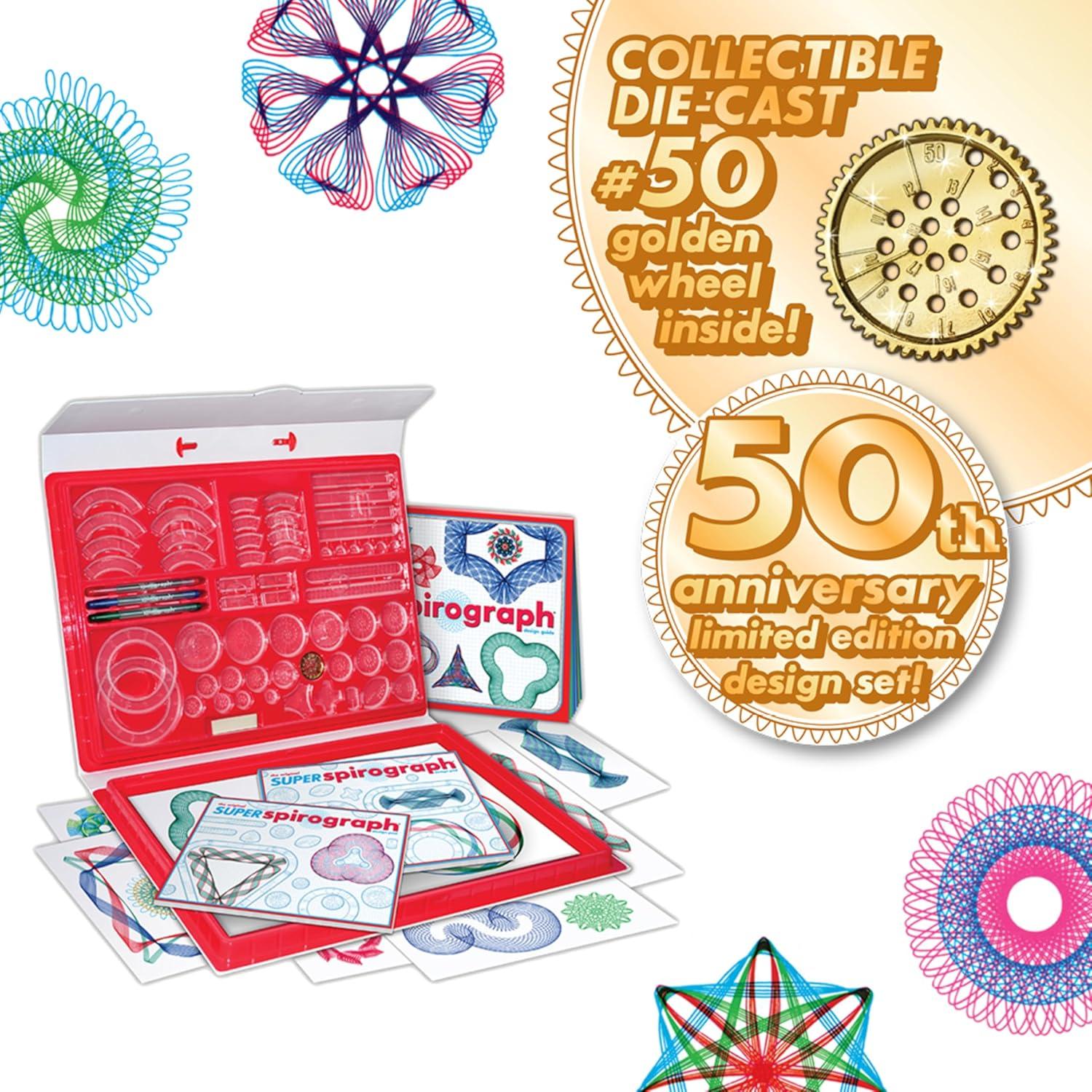 imageSpirograph Super 50th Anniversary Set Arts and Crafts Kids Toys Art Supplies Craft Supplies Drawing Kit Spiral Art Classic Gear Design Kit Case Pens Design Sheet Included Ages 850th Anniversary