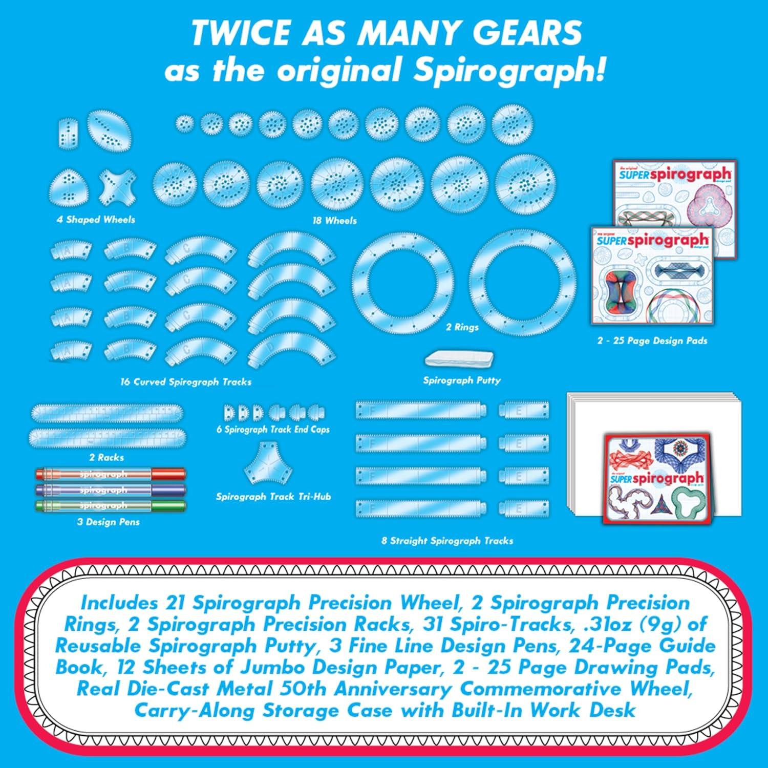 imageSpirograph Super 50th Anniversary Set Arts and Crafts Kids Toys Art Supplies Craft Supplies Drawing Kit Spiral Art Classic Gear Design Kit Case Pens Design Sheet Included Ages 850th Anniversary