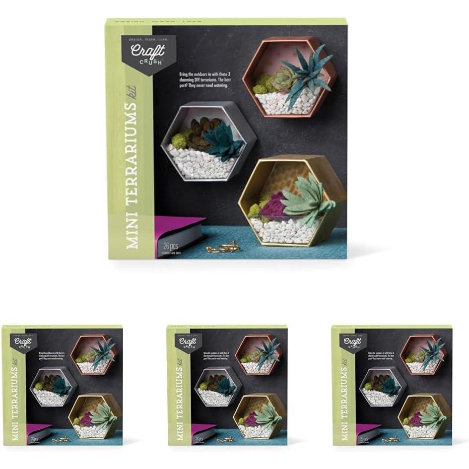 imageCraft Crush  Mini Plants Terrariums Easy Fun Arts and Craft Kit  Make 3 Charming Faux Terrariums  For Ages 13 and Up0 Pack of 4