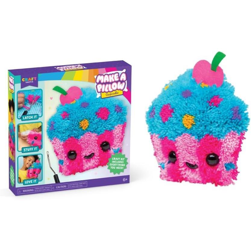 imageLatchkits Strawberry Pillow  Latch Hook Kits for Kids Arts and Crafts Yarn Art Kids Crafts Toys for Girls Birthday Gift for Girls Easy to Follow Pattern Hook Included Craft Kits Ages 6Cupcake Pillow