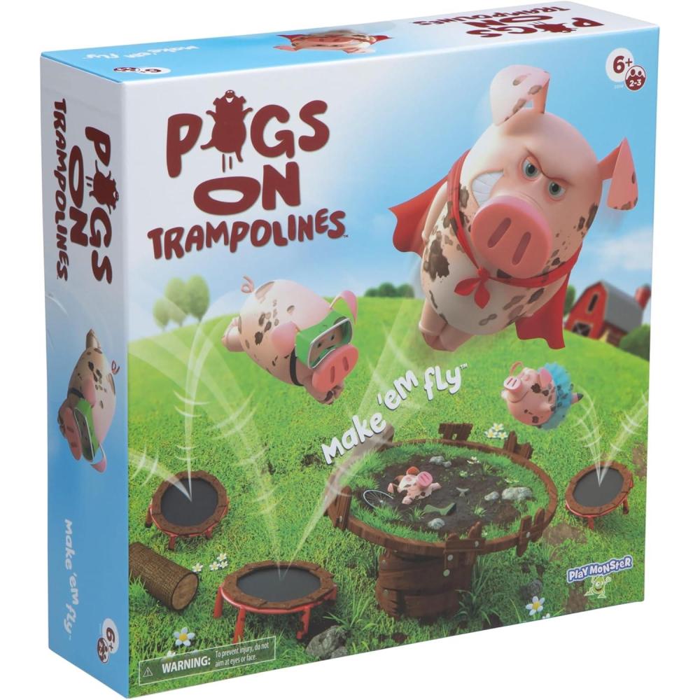 imagePlayMonster Dont Flush The Fish Game  HandEye Coordination Strategy Board Games for Family Game Night for Kids and Adults Easy Assembly Multiplayer Ages 4Pigs on Trampolines