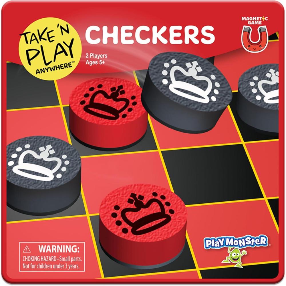 imagePlayMonster Take N Play Anywhere  Checkers  Magnetic Travel Game  Fun on The Go  for Ages 4Checkers