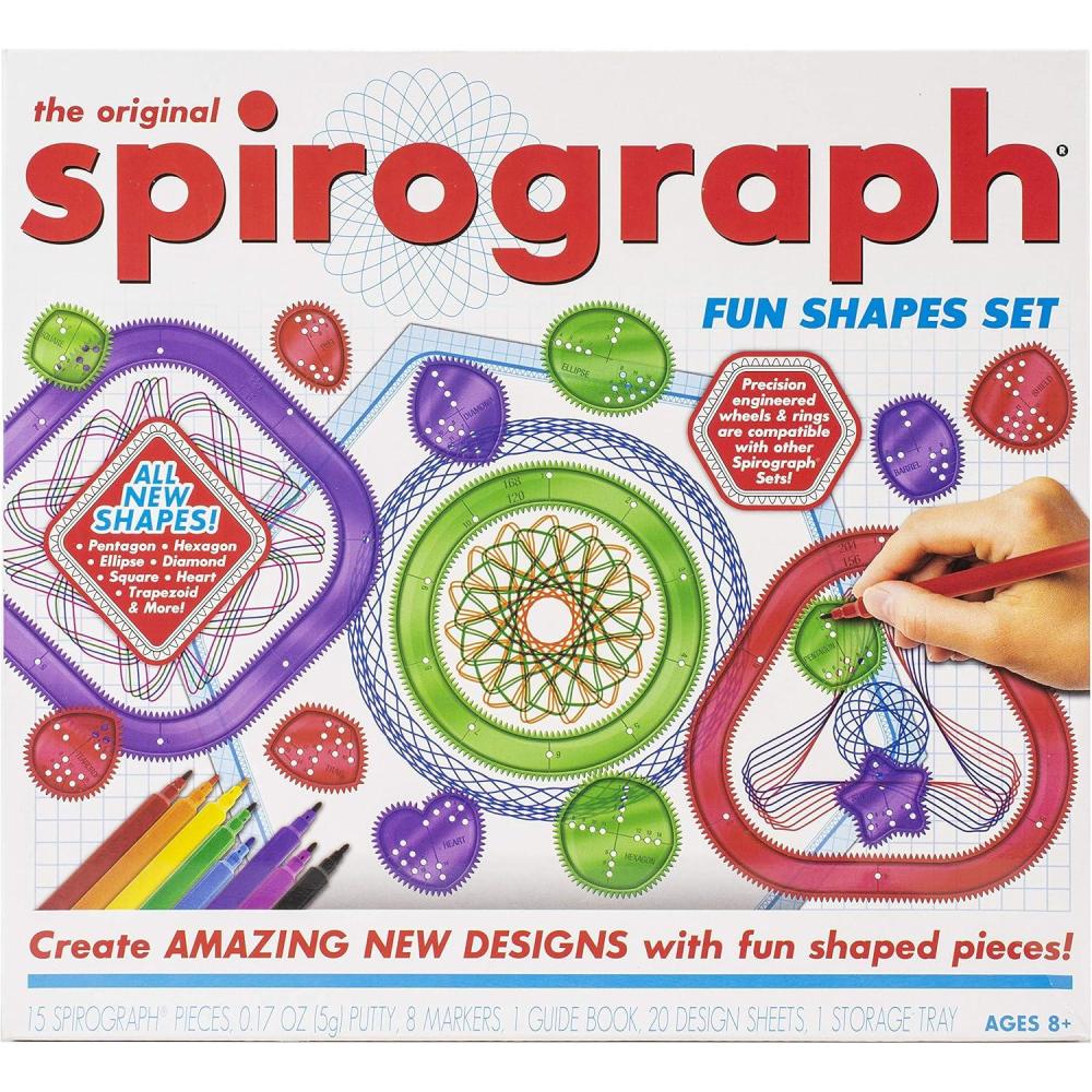 imageSpirograph Neon Drawing Set  Drawing Kit Arts and Crafts Kids Toys Art Supplies Spiral Art Kids Drawing Kit Neon Markers Design Sheet Included ScreenFree Kids Activities Ages 8FUN SHAPES