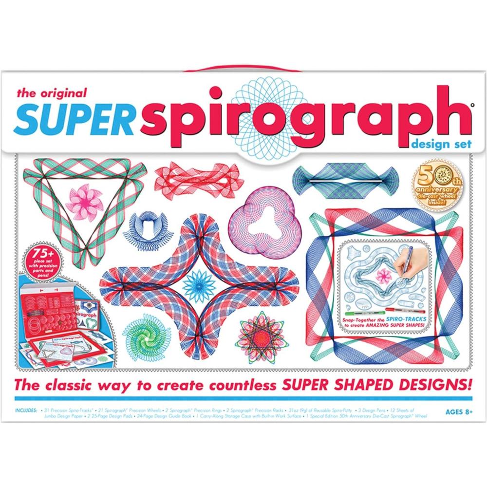 imageSpirograph Super 50th Anniversary Set Arts and Crafts Kids Toys Art Supplies Craft Supplies Drawing Kit Spiral Art Classic Gear Design Kit Case Pens Design Sheet Included Ages 850th Anniversary