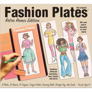 imageFashion Plates Classic  Girls Fashion MixandMatch Drawing Kit Arts and Crafts Coloring Art Supplies Craft Supplies Stencils Crayons Included Create Your Own Fashion Designs Ages 6Retro