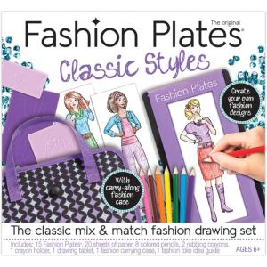 imageFashion Plates Classic  Girls Fashion MixandMatch Drawing Kit Arts and Crafts Coloring Art Supplies Craft Supplies Stencils Crayons Included Create Your Own Fashion Designs Ages 6Deluxe Kit