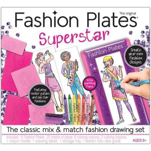 imageFashion Plates Classic  Girls Fashion MixandMatch Drawing Kit Arts and Crafts Coloring Art Supplies Craft Supplies Stencils Crayons Included Create Your Own Fashion Designs Ages 6Superstar