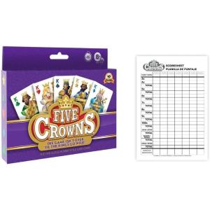 imagePlayMonster Five Crowns Card Game and Five Crowns Double Sided 130 Sheet Scorepad Bundle  5 Suited RummyStyle Card Game for Adults and Kids  for Ages 8Card Game