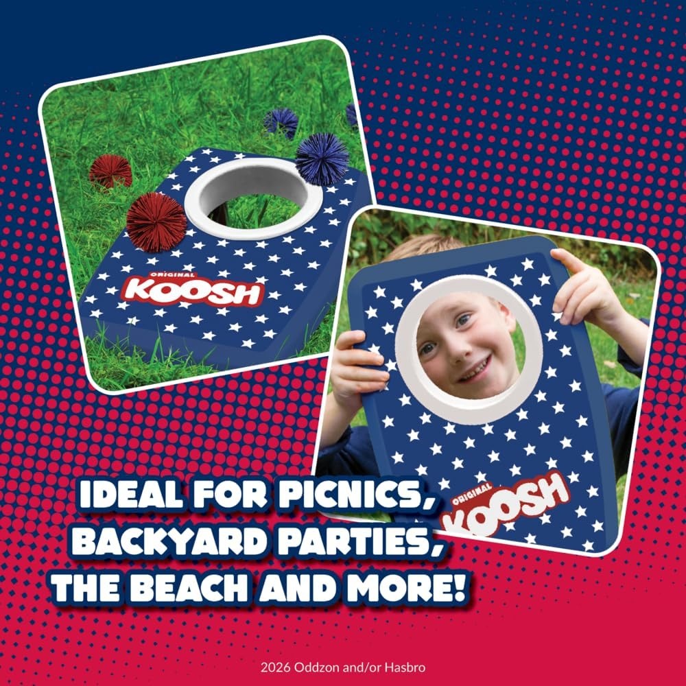 image:imageKoosh Cornhole Set for Kids Outdoor Toys for Kids Koosh Balls Included  Perfect for Beginners Preschool Toys Easy Storage 2 Kornhole Board 6 Koosh Balls Included Holiday Game American ThemedSingle USA Cornhole
