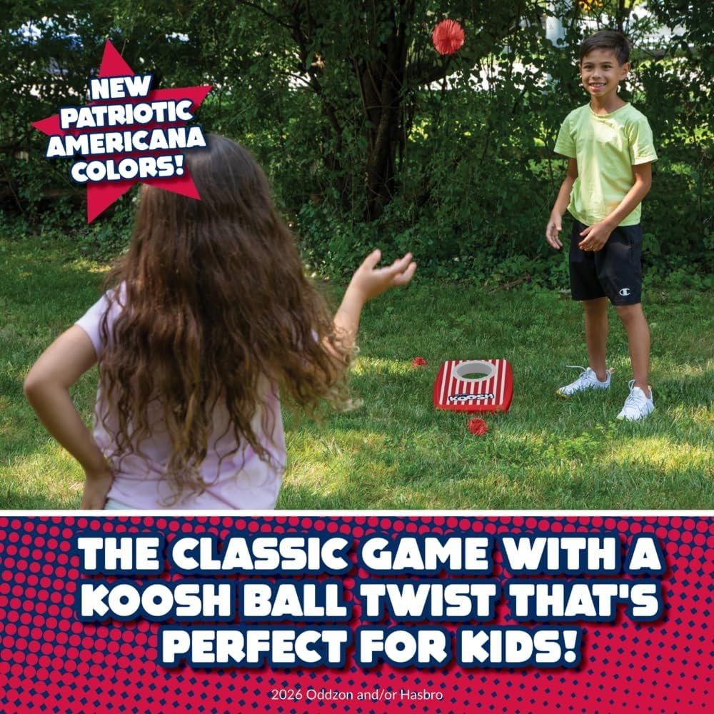 image:imageKoosh Cornhole Set for Kids Outdoor Toys for Kids Koosh Balls Included  Perfect for Beginners Preschool Toys Easy Storage 2 Kornhole Board 6 Koosh Balls Included Holiday Game American Themed2 Pack USA Cornhole