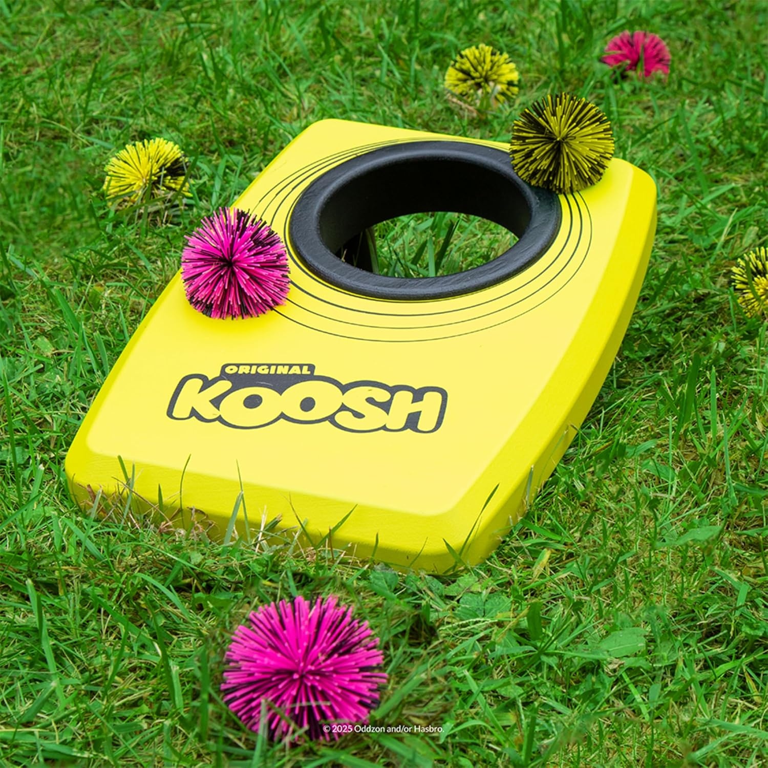 image:imageKoosh Cornhole Set for Kids Outdoor Toys for Kids Koosh Balls Included  Perfect for Beginners Preschool Toys Easy Storage 2 Kornhole Board 6 Koosh Balls Included Holiday Game American ThemedSingle Yellow Cornhole