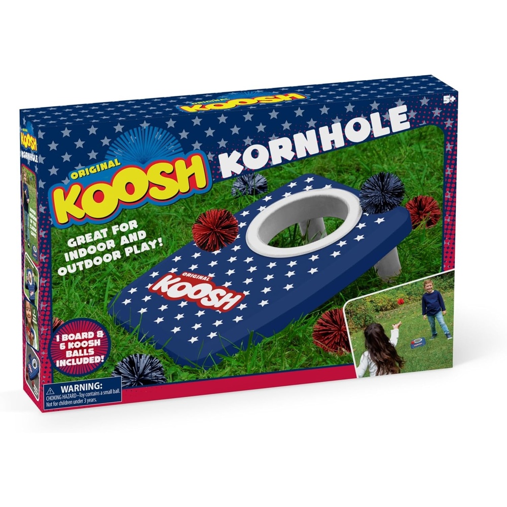 image:imageKoosh Cornhole Set for Kids Outdoor Toys for Kids Koosh Balls Included  Perfect for Beginners Preschool Toys Easy Storage 2 Kornhole Board 6 Koosh Balls Included Holiday Game American ThemedSingle USA Cornhole