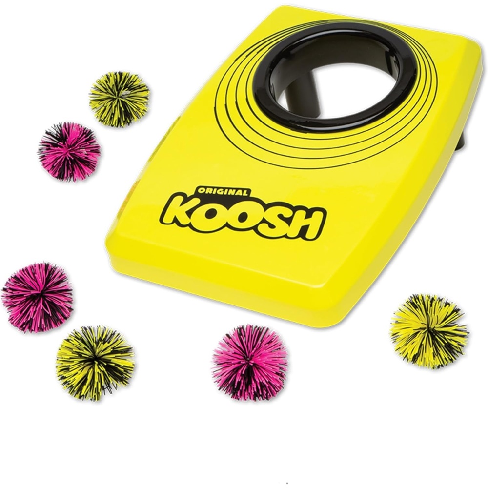 image:imageKoosh Cornhole Set for Kids Outdoor Toys for Kids Koosh Balls Included  Perfect for Beginners Preschool Toys Easy Storage 2 Kornhole Board 6 Koosh Balls Included Holiday Game American ThemedSingle Yellow Cornhole