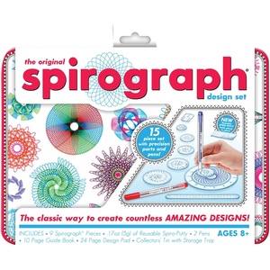 image:imageSpirograph Lunchbox  Arts and Crafts Kids Toy  Art Supplies  Craft Supplies  Drawing Kit  Spiral Art  Classic Gear Design Kit  Case Pens Design Sheet Included Ages 8Design Tin